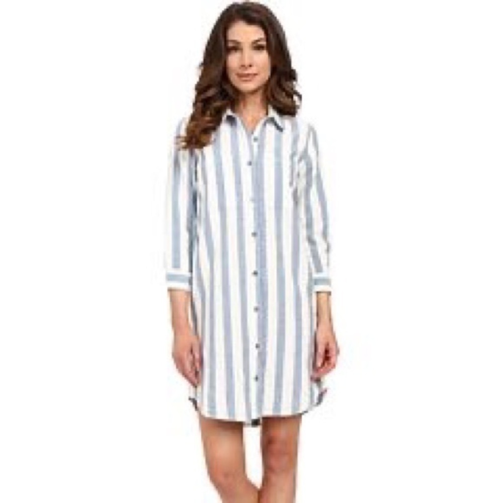 7 for All Mankind Blue and White Stripe Shirtdress Size Small